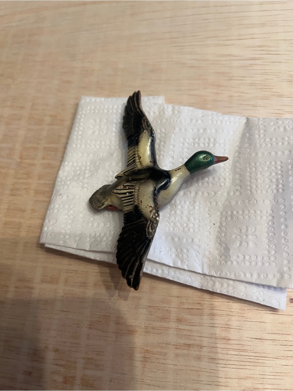 Decorative Flying Mallard Duck Brooch- Green and Brown